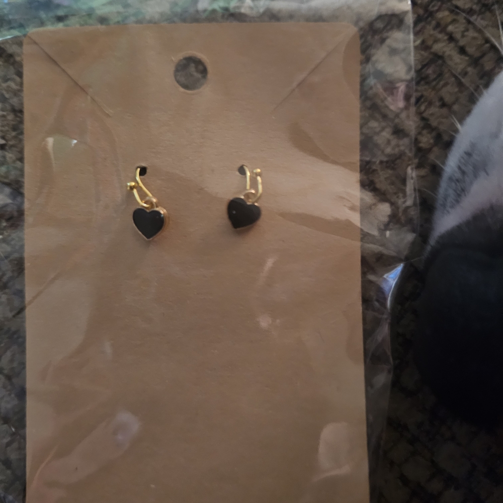 Gold and Black Heart Earrings